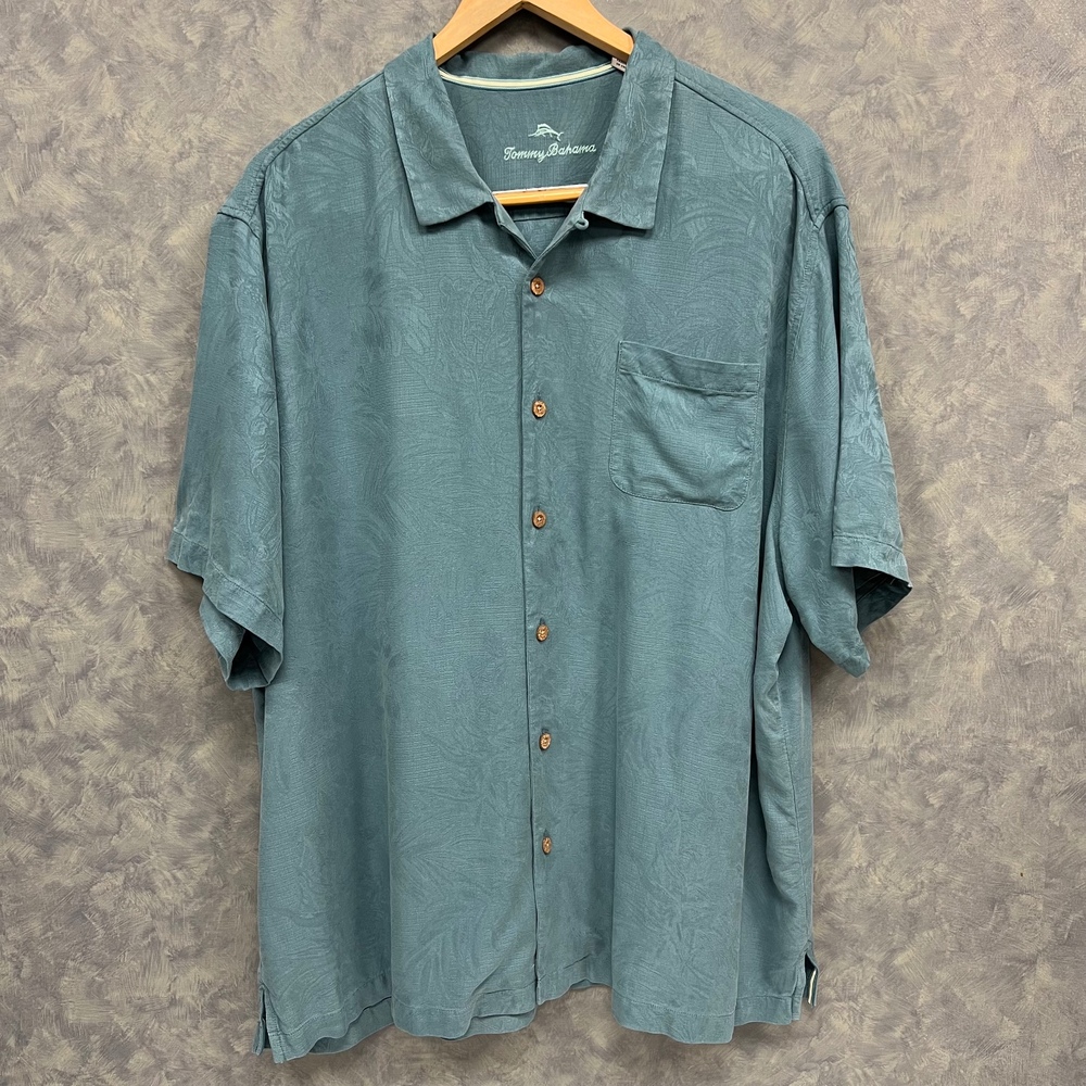 Tommy Bahama Silk Camp Shirt Hawaiian Tropical Floral Button Up Short Sleeve 2XL